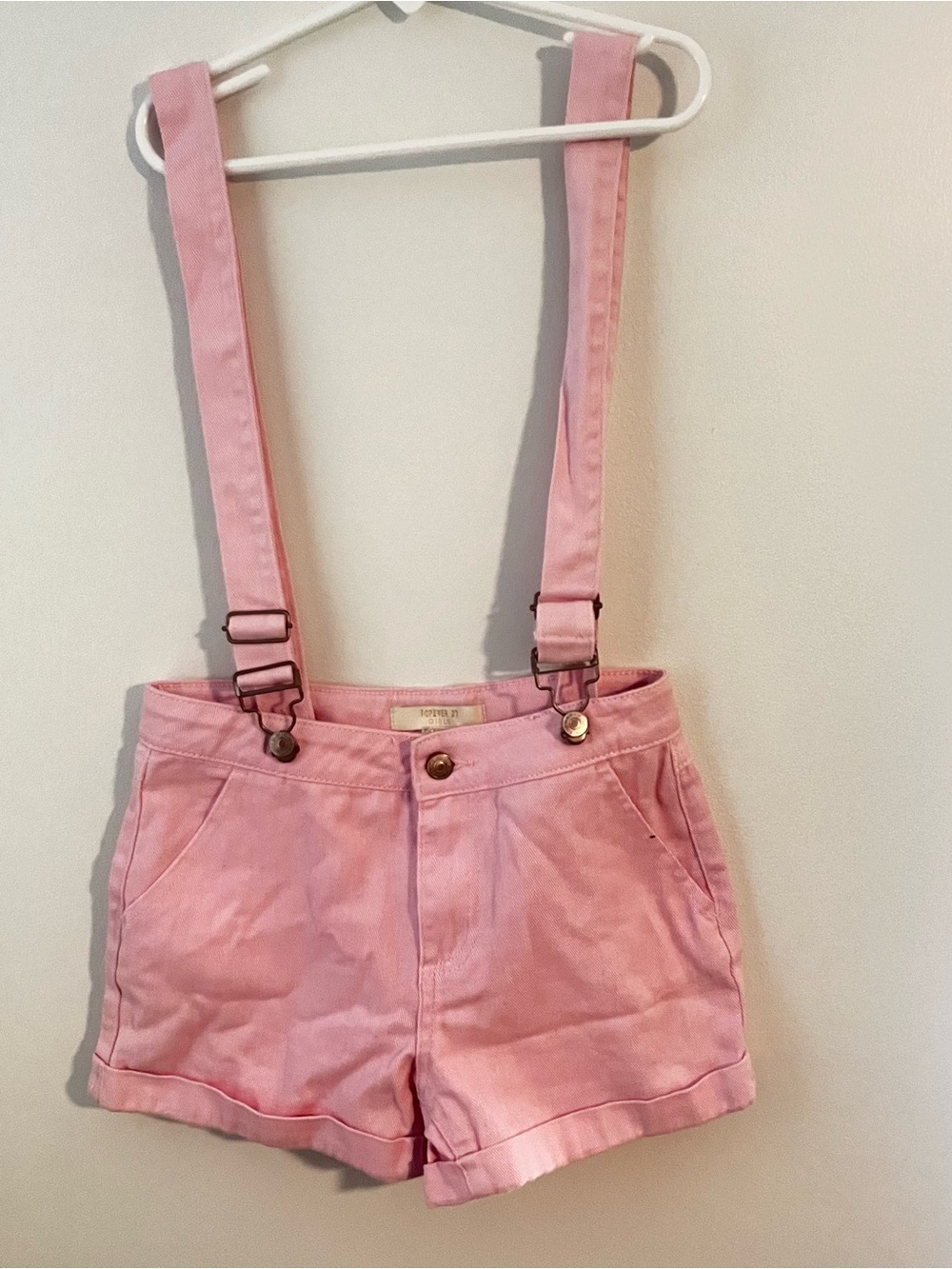 Forever 21 Light Pink Suspender Shorts